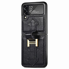 Luxus Leder Hülle Handyhülle und Kunststoff Schutzhülle Hartschalen Tasche L05 für Samsung Galaxy Z Flip3 5G Schwarz
