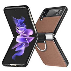 Luxus Leder Hülle Handyhülle und Kunststoff Schutzhülle Hartschalen Tasche L06 für Samsung Galaxy Z Flip3 5G Braun