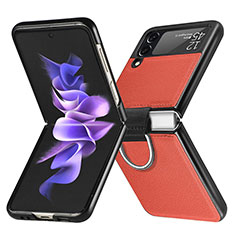 Luxus Leder Hülle Handyhülle und Kunststoff Schutzhülle Hartschalen Tasche L06 für Samsung Galaxy Z Flip3 5G Orange