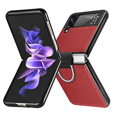 Luxus Leder Hülle Handyhülle und Kunststoff Schutzhülle Hartschalen Tasche L06 für Samsung Galaxy Z Flip3 5G Rot