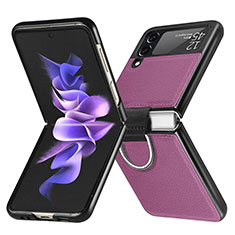 Luxus Leder Hülle Handyhülle und Kunststoff Schutzhülle Hartschalen Tasche L06 für Samsung Galaxy Z Flip3 5G Violett