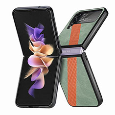 Luxus Leder Hülle Handyhülle und Kunststoff Schutzhülle Hartschalen Tasche L07 für Samsung Galaxy Z Flip4 5G Grün