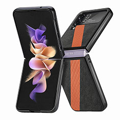 Luxus Leder Hülle Handyhülle und Kunststoff Schutzhülle Hartschalen Tasche L07 für Samsung Galaxy Z Flip4 5G Schwarz