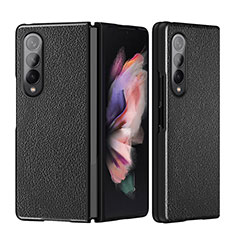 Luxus Leder Hülle Handyhülle und Kunststoff Schutzhülle Hartschalen Tasche L08 für Samsung Galaxy Z Fold4 5G Schwarz