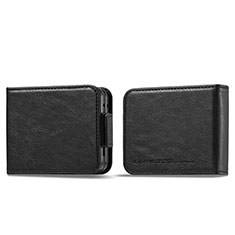 Luxus Leder Hülle Handyhülle und Kunststoff Schutzhülle Hartschalen Tasche LC1 für Samsung Galaxy Z Flip5 5G Schwarz