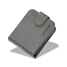 Luxus Leder Hülle Handyhülle und Kunststoff Schutzhülle Hartschalen Tasche LC6 für Samsung Galaxy Z Flip5 5G Grau