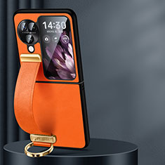 Luxus Leder Hülle Handyhülle und Kunststoff Schutzhülle Hartschalen Tasche LD1 für Oppo Find N3 Flip 5G Orange