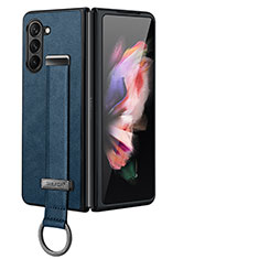 Luxus Leder Hülle Handyhülle und Kunststoff Schutzhülle Hartschalen Tasche LD1 für Samsung Galaxy Z Fold5 5G Blau