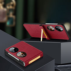 Luxus Leder Hülle Handyhülle und Kunststoff Schutzhülle Hartschalen Tasche LD2 für Huawei P60 Pocket Rot
