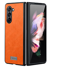 Luxus Leder Hülle Handyhülle und Kunststoff Schutzhülle Hartschalen Tasche LD2 für Samsung Galaxy Z Fold5 5G Orange