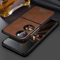 Luxus Leder Hülle Handyhülle und Kunststoff Schutzhülle Hartschalen Tasche LD3 für Huawei P60 Pocket Braun