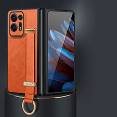 Luxus Leder Hülle Handyhülle und Kunststoff Schutzhülle Hartschalen Tasche LD4 für Oppo Find N2 5G Orange