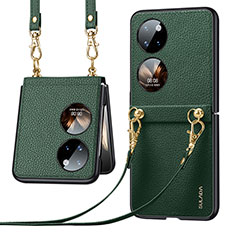 Luxus Leder Hülle Handyhülle und Kunststoff Schutzhülle Hartschalen Tasche LD5 für Huawei P60 Pocket Grün
