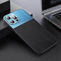 Luxus Leder Hülle Handyhülle und Kunststoff Schutzhülle Hartschalen Tasche QC1 für Apple iPhone 13 Pro Max Blau