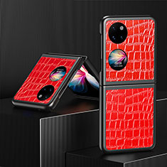 Luxus Leder Hülle Handyhülle und Kunststoff Schutzhülle Hartschalen Tasche QH7 für Huawei P60 Pocket Rot