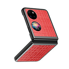 Luxus Leder Hülle Handyhülle und Kunststoff Schutzhülle Hartschalen Tasche QH8 für Huawei P60 Pocket Rot