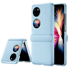 Luxus Leder Hülle Handyhülle und Kunststoff Schutzhülle Hartschalen Tasche QK2 für Huawei P60 Pocket Blau