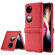 Luxus Leder Hülle Handyhülle und Kunststoff Schutzhülle Hartschalen Tasche QK2 für Huawei P60 Pocket Rot