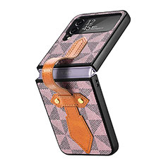 Luxus Leder Hülle Handyhülle und Kunststoff Schutzhülle Hartschalen Tasche R01 für Samsung Galaxy Z Flip4 5G Violett