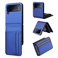 Luxus Leder Hülle Handyhülle und Kunststoff Schutzhülle Hartschalen Tasche R03 für Samsung Galaxy Z Flip3 5G Blau