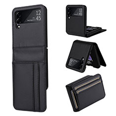 Luxus Leder Hülle Handyhülle und Kunststoff Schutzhülle Hartschalen Tasche R03 für Samsung Galaxy Z Flip3 5G Schwarz