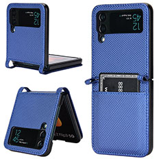 Luxus Leder Hülle Handyhülle und Kunststoff Schutzhülle Hartschalen Tasche R05 für Samsung Galaxy Z Flip3 5G Blau