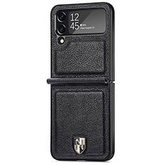 Luxus Leder Hülle Handyhülle und Kunststoff Schutzhülle Hartschalen Tasche R05 für Samsung Galaxy Z Flip4 5G Schwarz