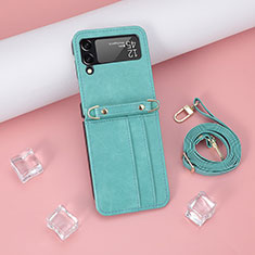 Luxus Leder Hülle Handyhülle und Kunststoff Schutzhülle Hartschalen Tasche R06 für Samsung Galaxy Z Flip3 5G Cyan