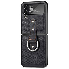 Luxus Leder Hülle Handyhülle und Kunststoff Schutzhülle Hartschalen Tasche R07 für Samsung Galaxy Z Flip4 5G Schwarz