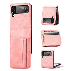 Luxus Leder Hülle Handyhülle und Kunststoff Schutzhülle Hartschalen Tasche R09 für Samsung Galaxy Z Flip4 5G Rosegold