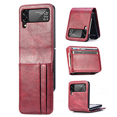 Luxus Leder Hülle Handyhülle und Kunststoff Schutzhülle Hartschalen Tasche R09 für Samsung Galaxy Z Flip4 5G Rot