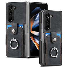 Luxus Leder Hülle Handyhülle und Kunststoff Schutzhülle Hartschalen Tasche S01D für Samsung Galaxy Z Fold5 5G Schwarz