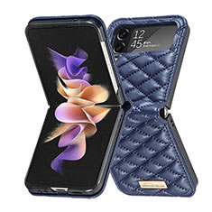 Luxus Leder Hülle Handyhülle und Kunststoff Schutzhülle Hartschalen Tasche S02 für Samsung Galaxy Z Flip4 5G Blau