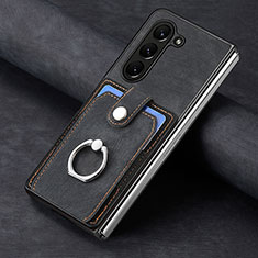 Luxus Leder Hülle Handyhülle und Kunststoff Schutzhülle Hartschalen Tasche S02D für Samsung Galaxy Z Fold5 5G Schwarz