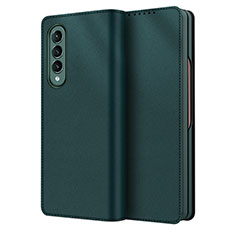 Luxus Leder Hülle Handyhülle und Kunststoff Schutzhülle Hartschalen Tasche S03 für Samsung Galaxy Z Fold3 5G Grün