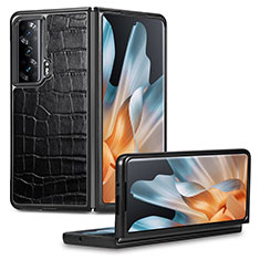 Luxus Leder Hülle Handyhülle und Kunststoff Schutzhülle Hartschalen Tasche S03D für Huawei Honor Magic Vs Ultimate 5G Schwarz