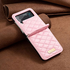 Luxus Leder Hülle Handyhülle und Kunststoff Schutzhülle Hartschalen Tasche S04 für Samsung Galaxy Z Flip4 5G Rosegold