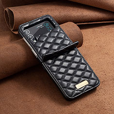 Luxus Leder Hülle Handyhülle und Kunststoff Schutzhülle Hartschalen Tasche S04 für Samsung Galaxy Z Flip4 5G Schwarz