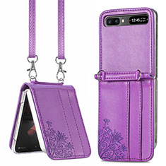 Luxus Leder Hülle Handyhülle und Kunststoff Schutzhülle Hartschalen Tasche S04D für Samsung Galaxy Z Flip5 5G Violett