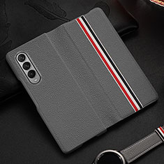 Luxus Leder Hülle Handyhülle und Kunststoff Schutzhülle Hartschalen Tasche S07 für Samsung Galaxy Z Fold3 5G Grau