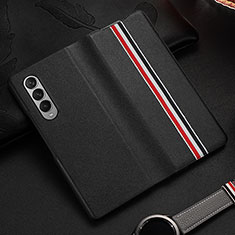 Luxus Leder Hülle Handyhülle und Kunststoff Schutzhülle Hartschalen Tasche S07 für Samsung Galaxy Z Fold4 5G Schwarz