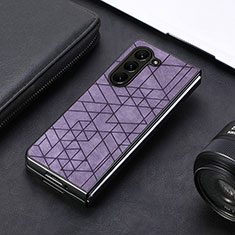 Luxus Leder Hülle Handyhülle und Kunststoff Schutzhülle Hartschalen Tasche S08D für Samsung Galaxy Z Fold5 5G Violett