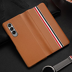 Luxus Leder Hülle Handyhülle und Kunststoff Schutzhülle Hartschalen Tasche S09 für Samsung Galaxy Z Fold3 5G Braun