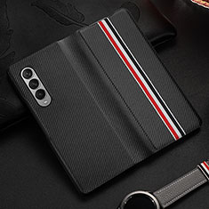 Luxus Leder Hülle Handyhülle und Kunststoff Schutzhülle Hartschalen Tasche S09 für Samsung Galaxy Z Fold3 5G Schwarz