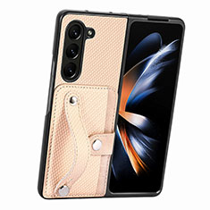 Luxus Leder Hülle Handyhülle und Kunststoff Schutzhülle Hartschalen Tasche S13D für Samsung Galaxy Z Fold5 5G Gold