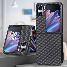 Luxus Leder Hülle Handyhülle und Kunststoff Schutzhülle Hartschalen Tasche SD1 für Oppo Find N2 Flip 5G Schwarz