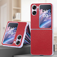 Luxus Leder Hülle Handyhülle und Kunststoff Schutzhülle Hartschalen Tasche SD2 für Oppo Find N2 Flip 5G Rot