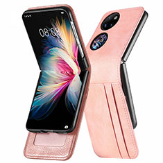 Luxus Leder Hülle Handyhülle und Kunststoff Schutzhülle Hartschalen Tasche SD3 für Huawei P50 Pocket Rosegold