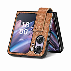 Luxus Leder Hülle Handyhülle und Kunststoff Schutzhülle Hartschalen Tasche SD3 für Oppo Find N2 Flip 5G Braun