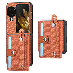 Luxus Leder Hülle Handyhülle und Kunststoff Schutzhülle Hartschalen Tasche SD3 für Oppo Find N3 Flip 5G Orange